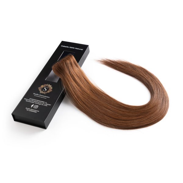 Extensiones de cabello 100%Natural con clip 100grs Color castaño medio (7N)