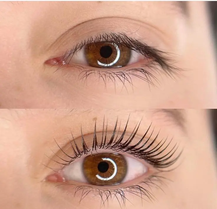 Antes y después de pestañas en Studio Extensiones