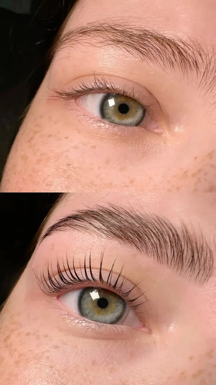 Antes y después de pestañas y cejas en Studio Extensiones